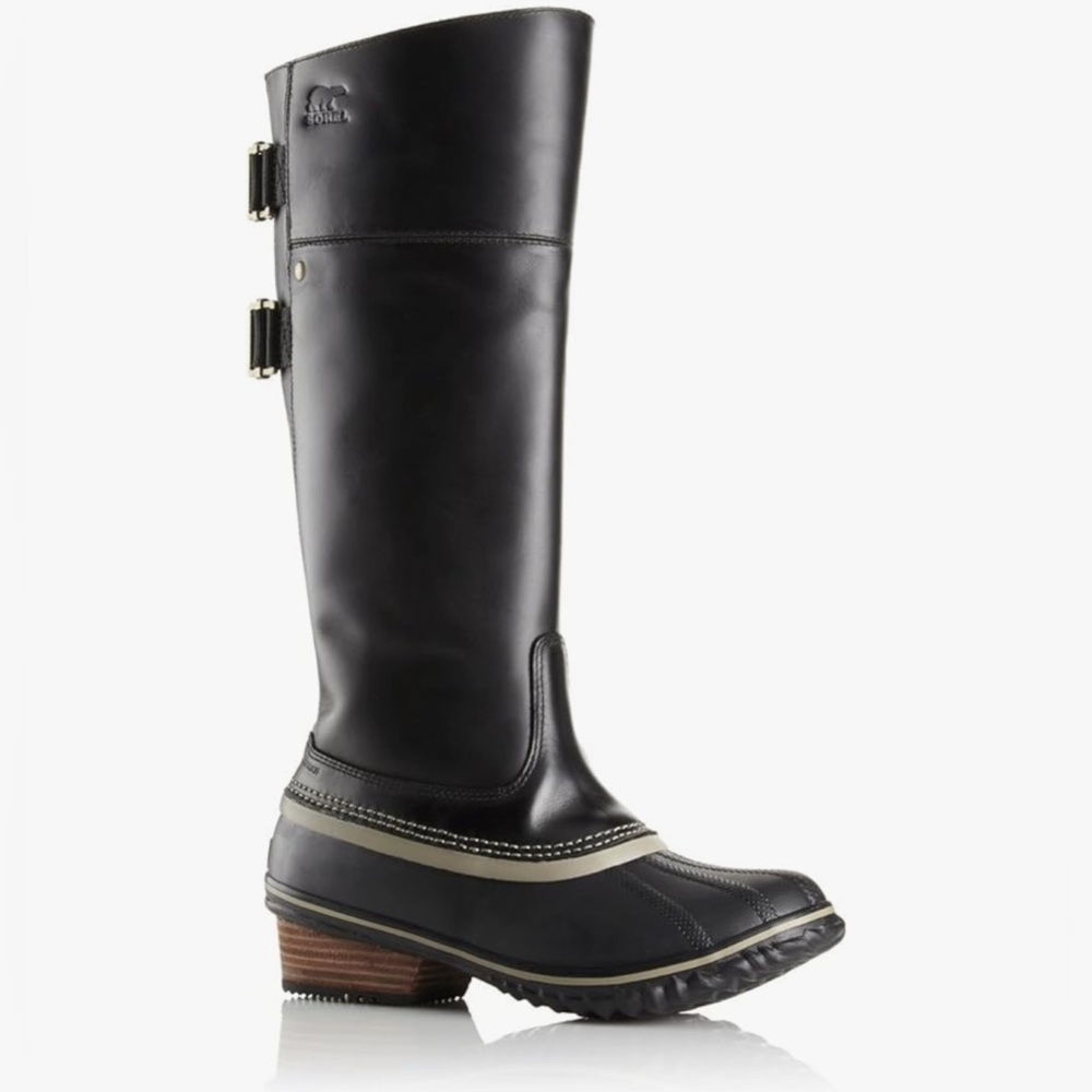 Sorel Slimpack II Riding Boot Black Leather Tall Knee High Women's Size 9.5